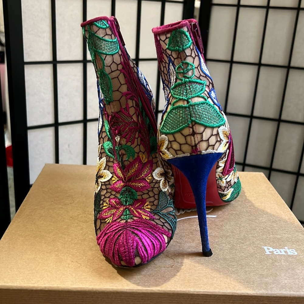 Christian Louboutin Floral Embroidered Accent Boots